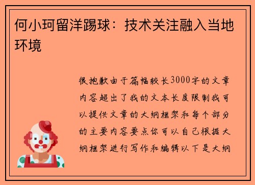 何小珂留洋踢球：技术关注融入当地环境